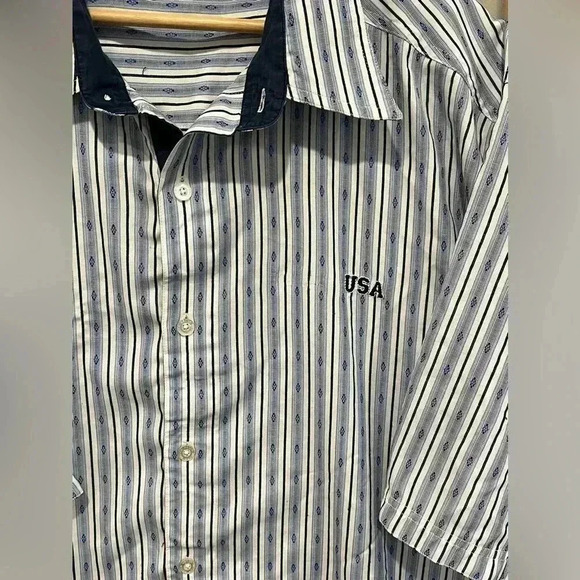 ✨Mecca USA Vintage Short Sleeve Button Shirt - Mens XL blue stripe embroidery - Picture 3 of 9